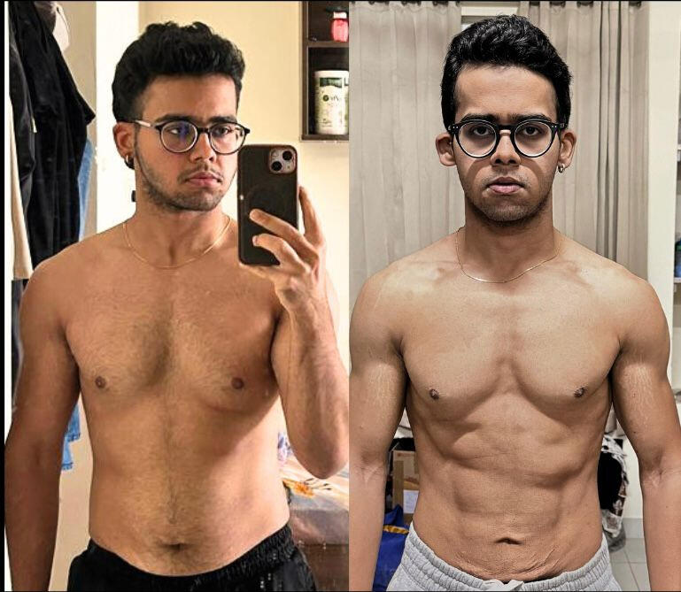 Parth - Team PL Parth 90-day transformation - visible abs after two years of training, Pratyush Liftz client